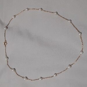 🌹Goldtone pearlescent bead dainty necklace childs